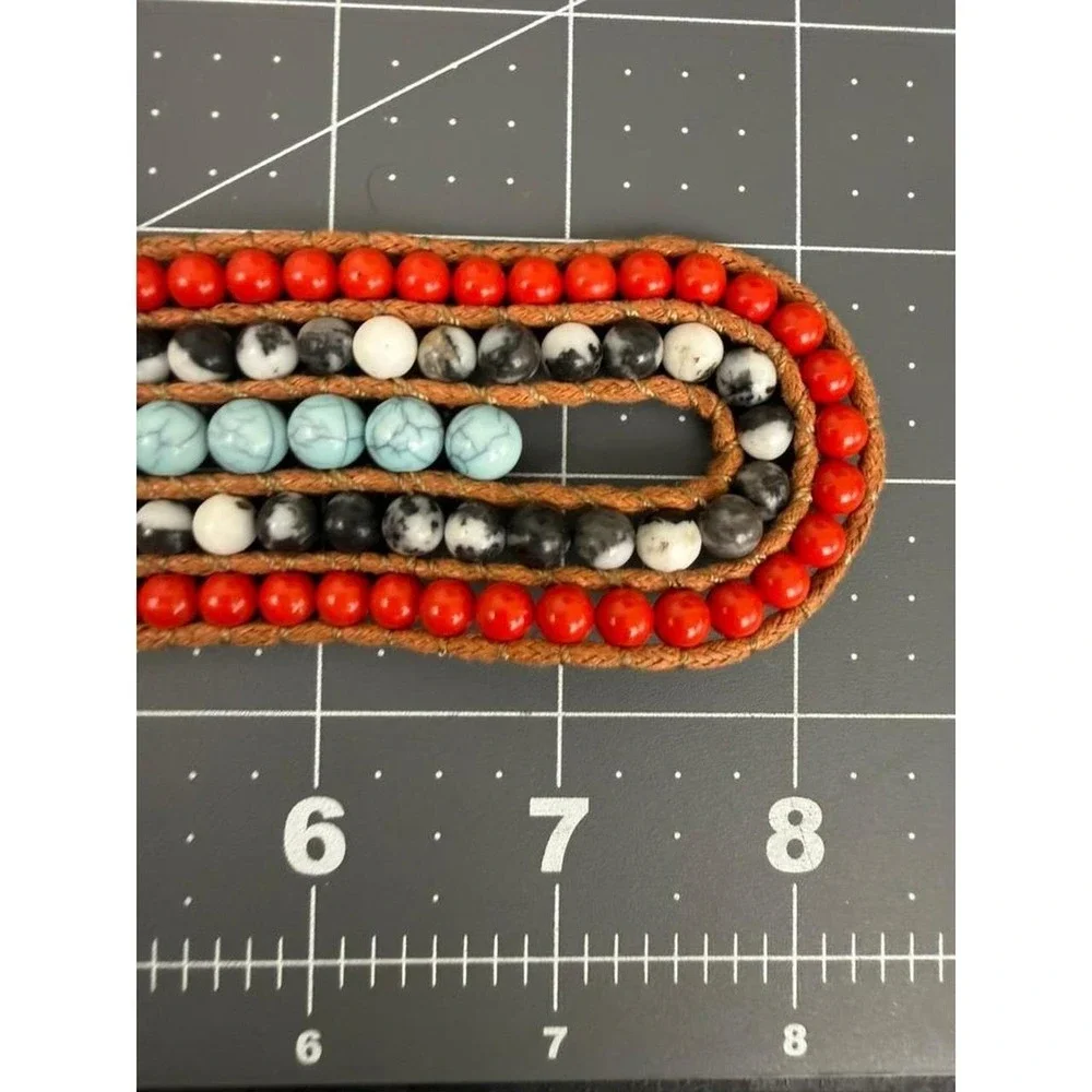 Silver Tone Bracelet Stone Multi Strand Beaded Bohemian Wrap